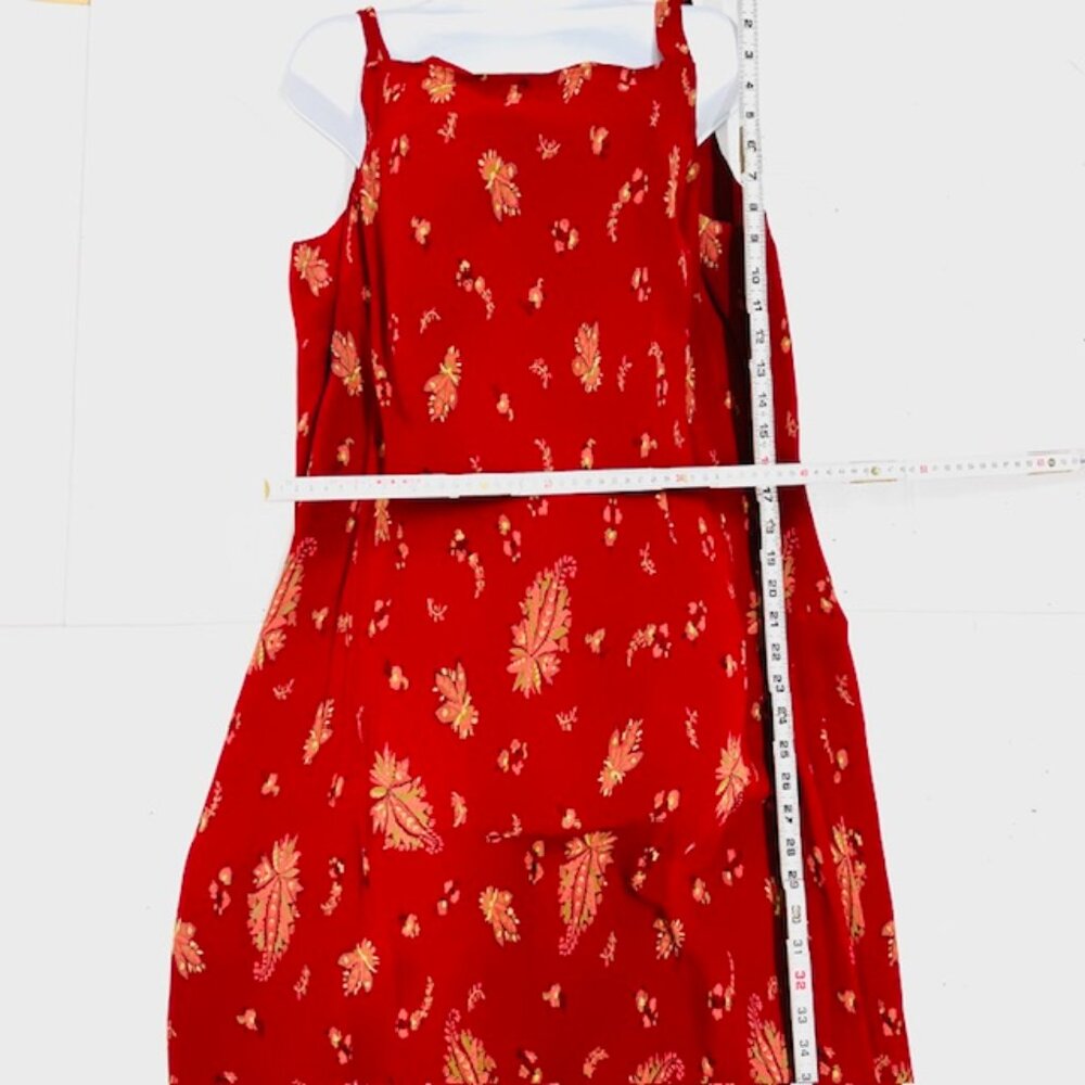 Preowned Eddie Bower casual dress, sheer polyester burgendy red floral Straps 18 - Picture 5 of 8